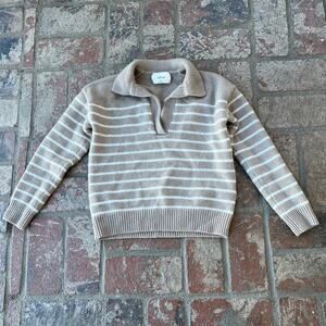Wilfred Stripped Clara Sweater Tan White 2XS 100% Wool Collared Long Sleeve